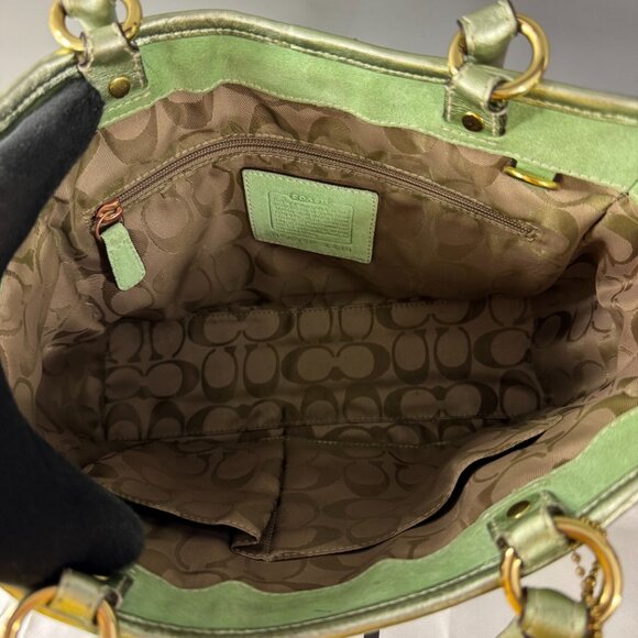 Coach # 4419 Natural Straws Seafoam Suede Leather Trim Buckle Closure Tote Bag - Picture 11 of 13